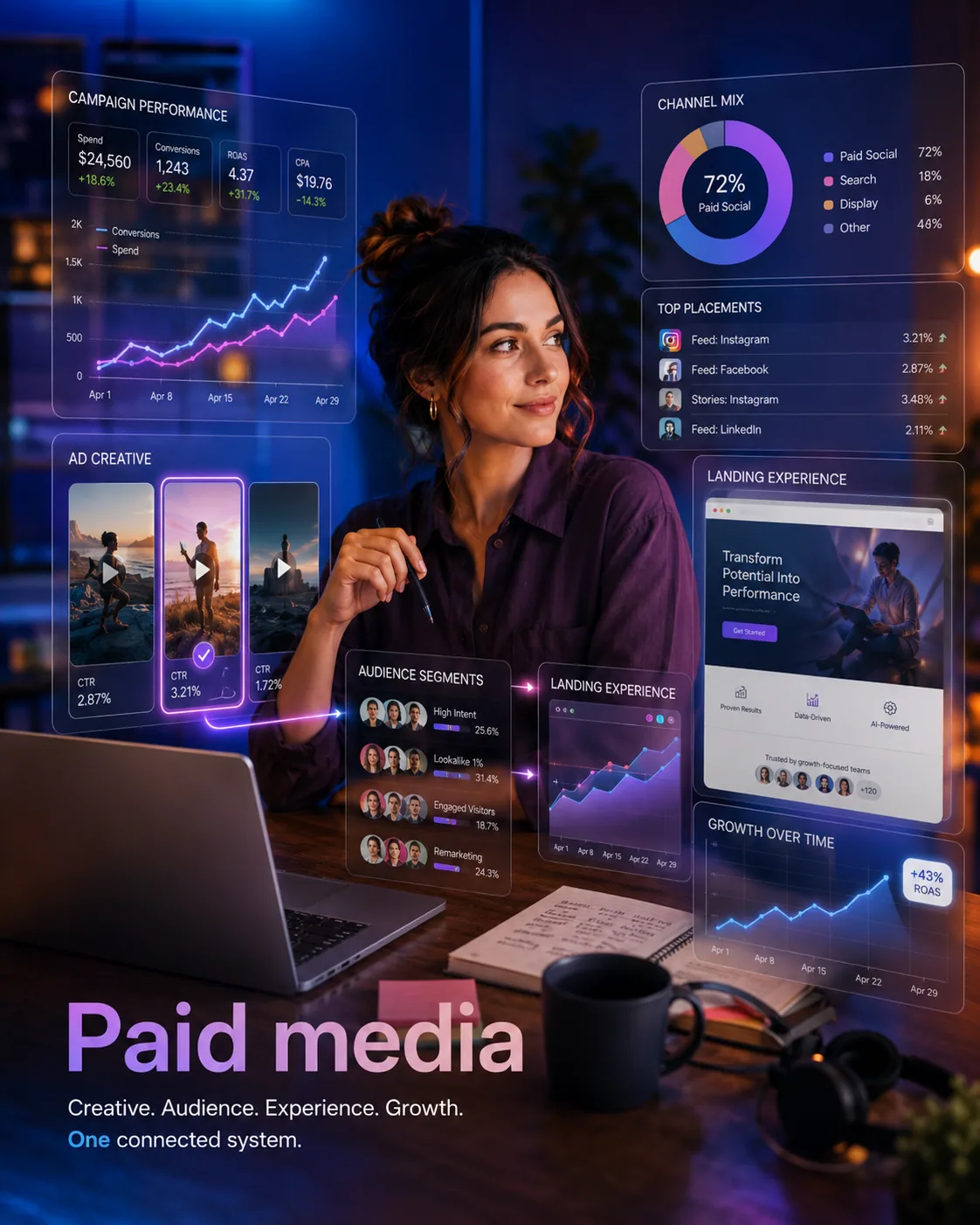 Deep blue artwork for the paid media channel