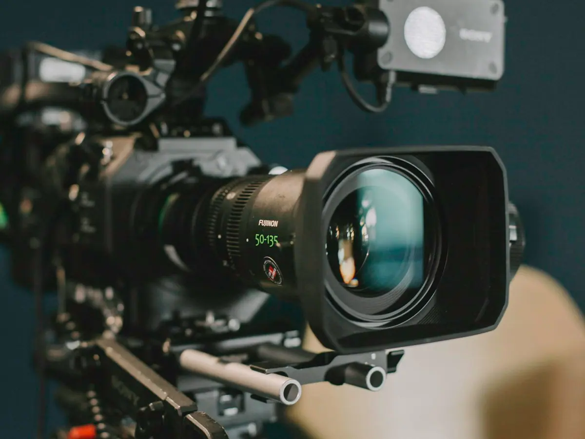 Cinema camera rigged on set